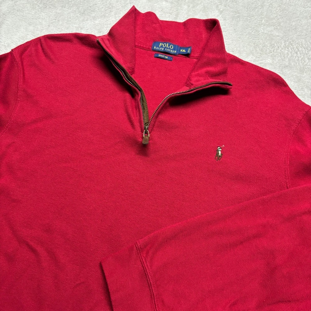 Polo Ralph Lauren Mens XXL Sweater Estate Rib 1/4 Zip Red Pullover Flesh Pony